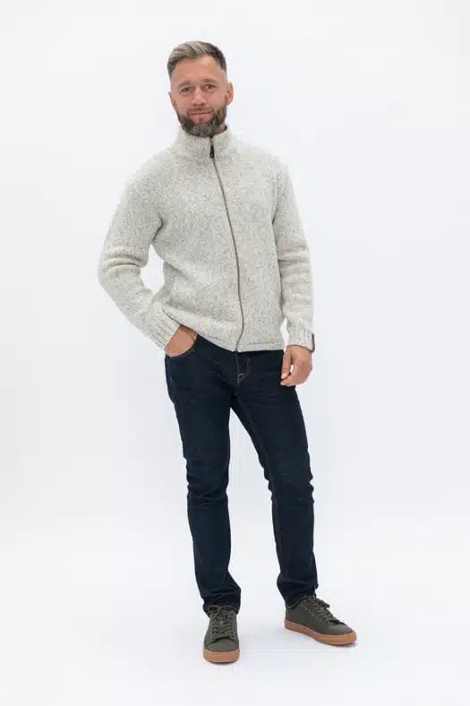 Vilnos megztinis su užtrauktuku/ baltas