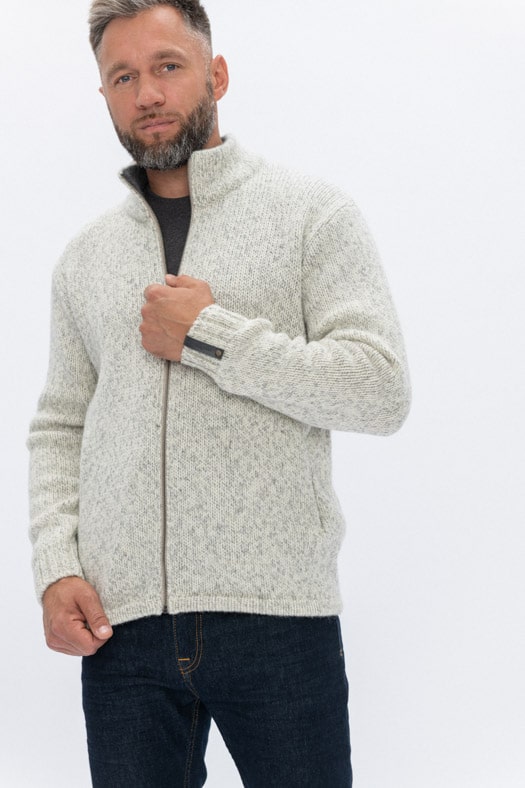 Light melange wool sweater with full zip NOLAN - WOOL HOUSE