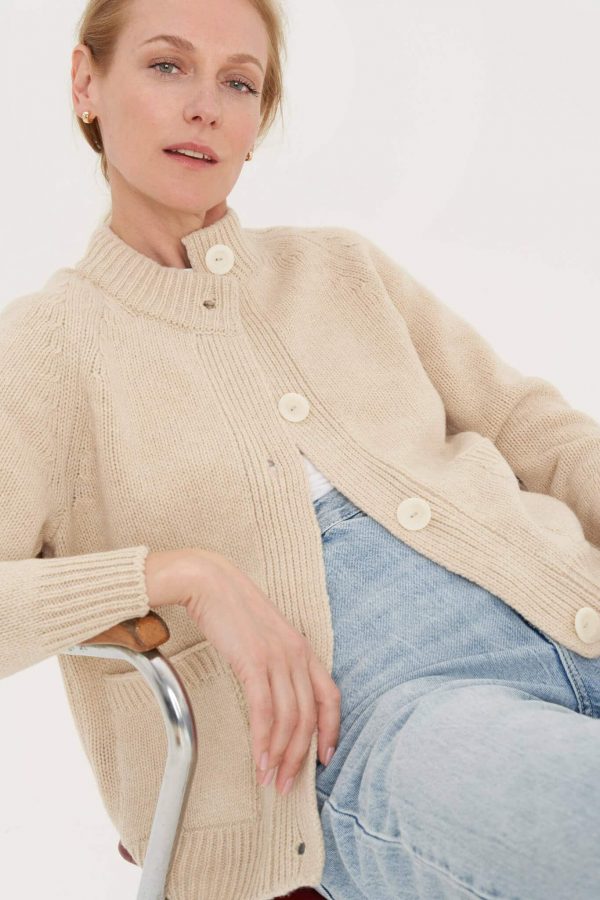 natural wool buttoned hand knitted sweater