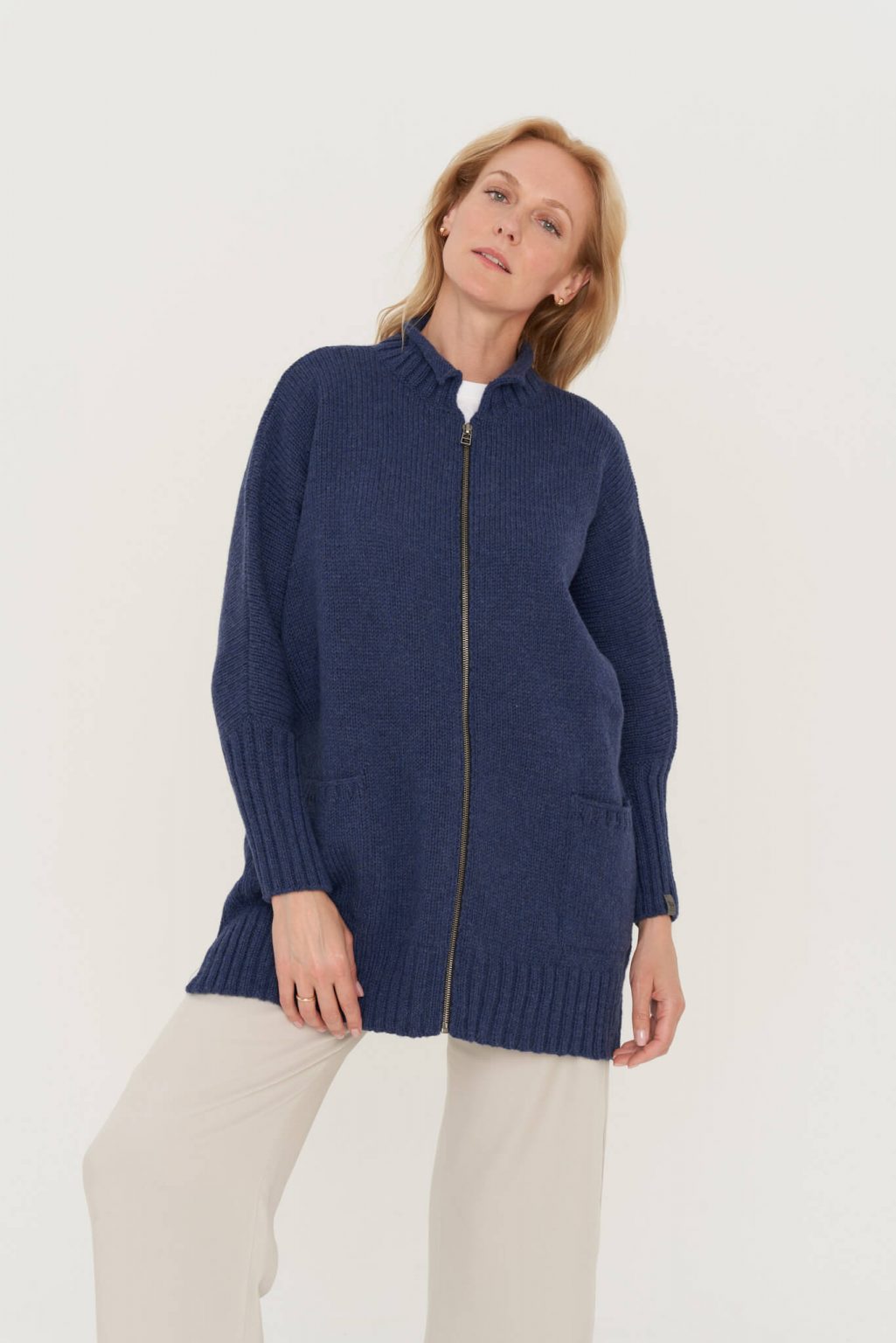 natural merino jumper with zipper