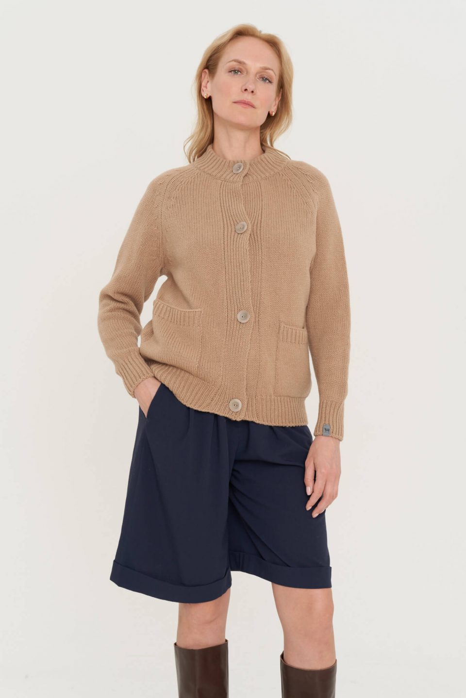 sustainable buttoned hand knitted sweater