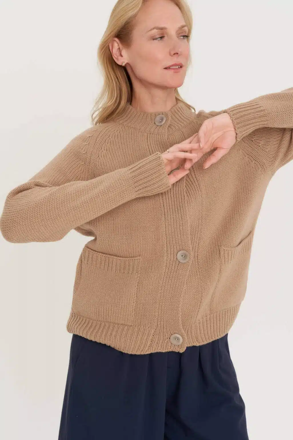 natural wool buttoned hand knitted sweater