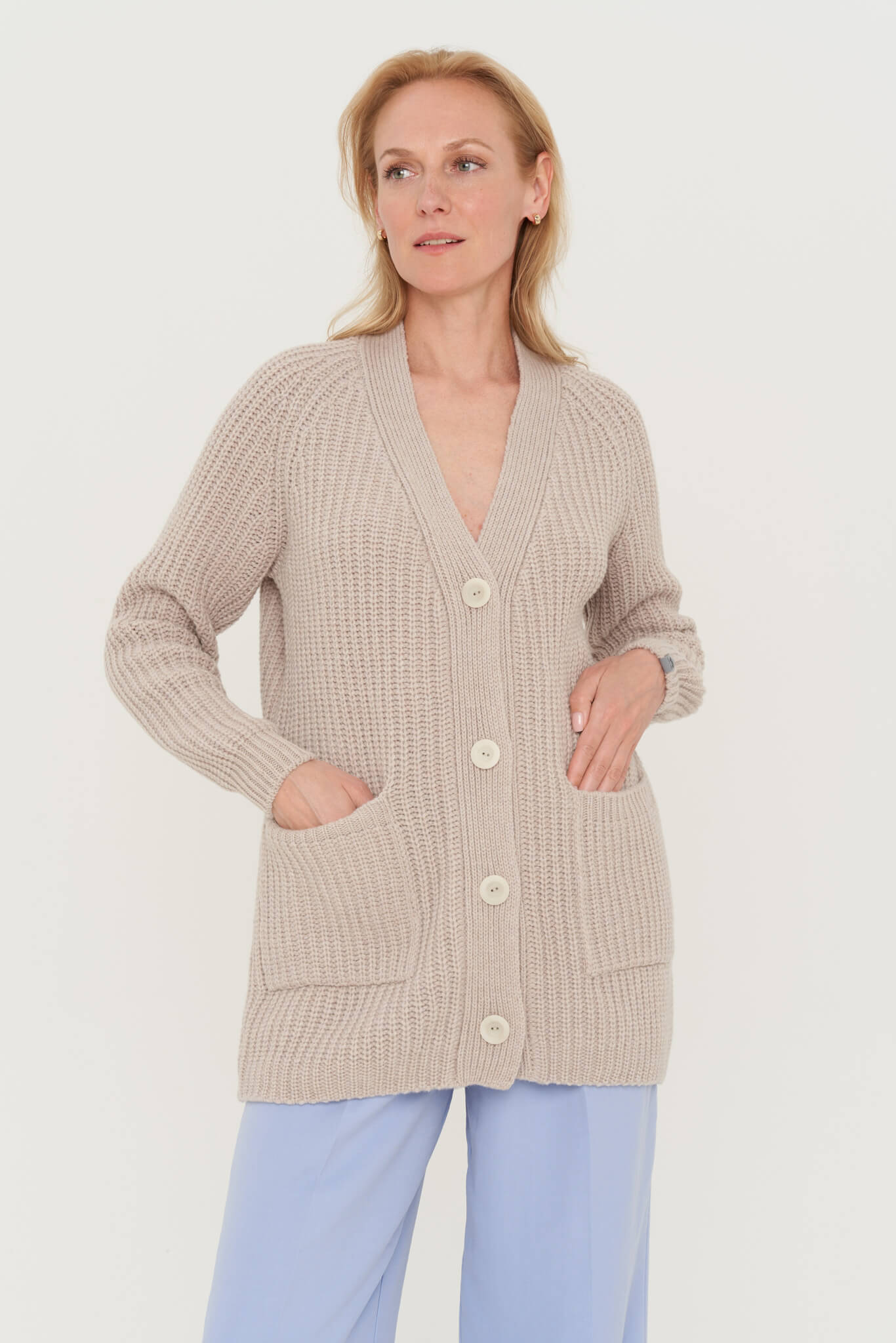 knitted woolen cardigan in beige