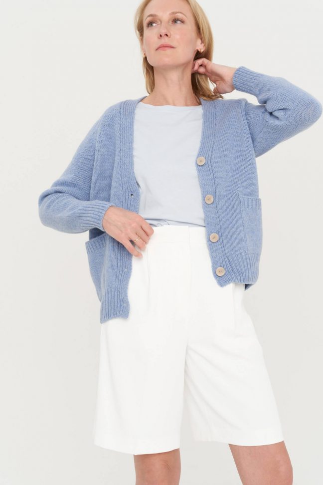 light blue buttoned sweater