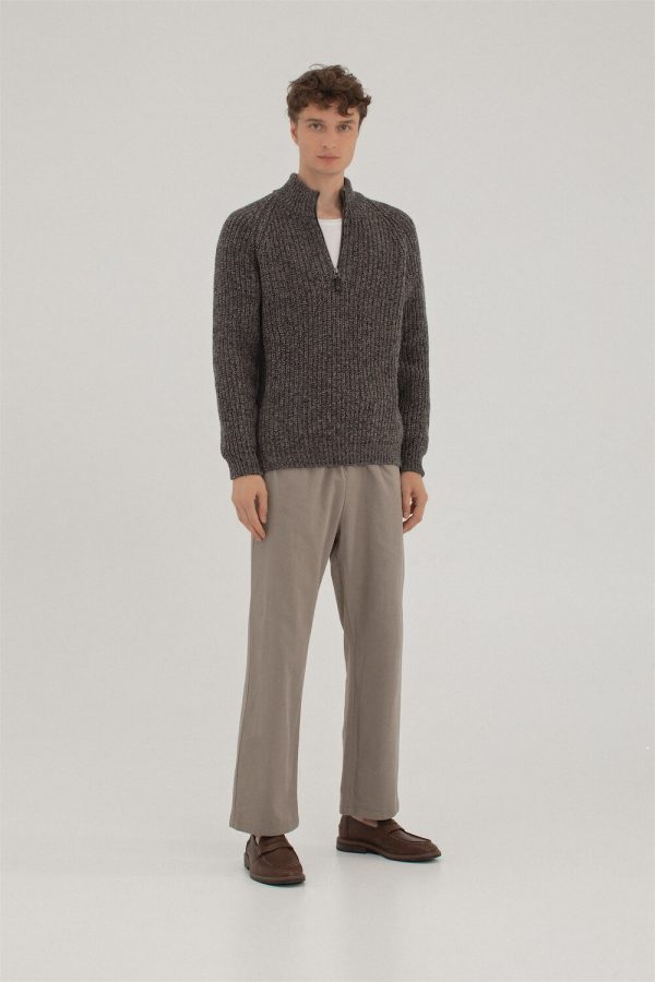 Merino wool sweater with front zip ROCK