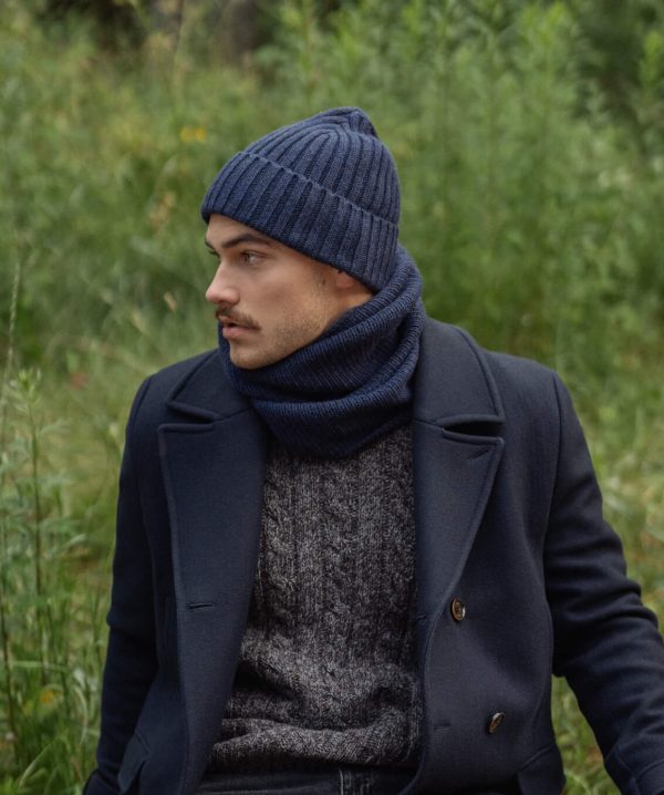 Kašmyro ir merino vilnos kepurė - mėlynas melanžas