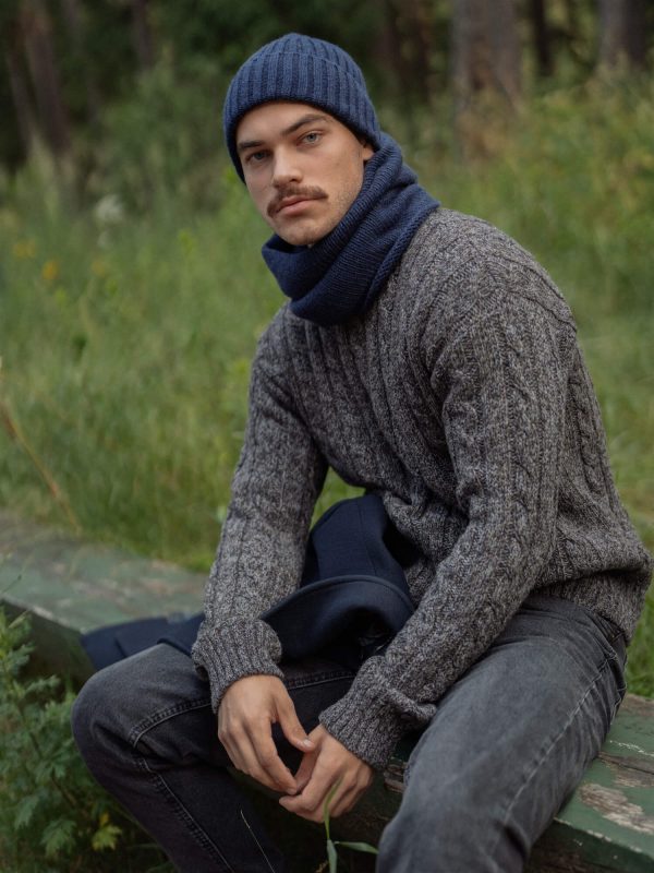 KAŠMYRO IR MERINO VILNOS KAKLO MOVA AURA - Mėlynas melanžas