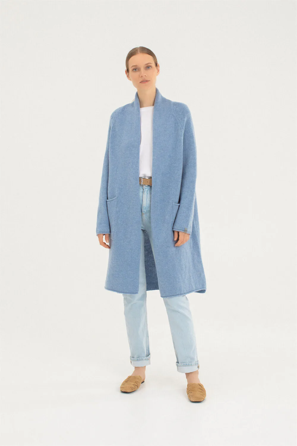 light blue merino cardigan