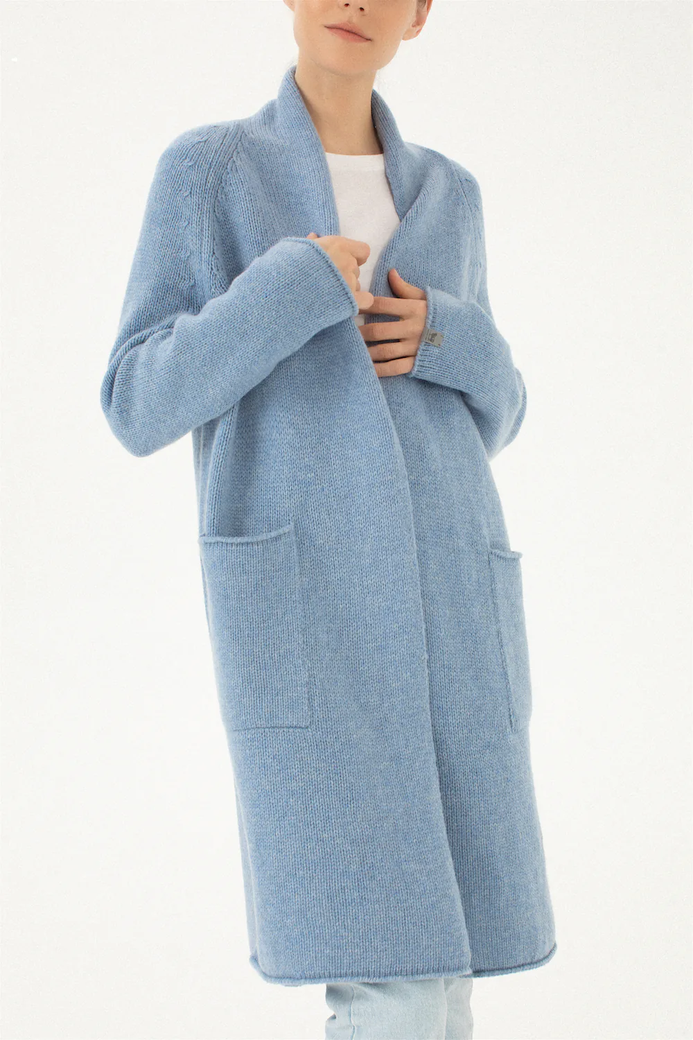light blue merino cardigan