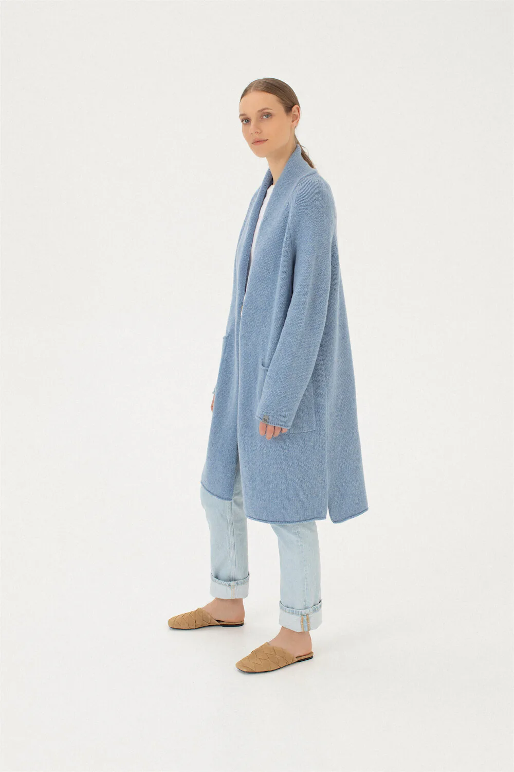 light blue merino cardigan