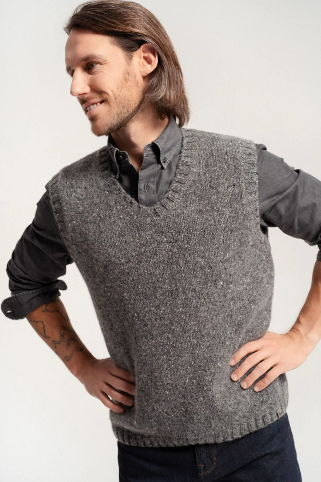 TWEED-WESTE ADAM AUS MOHAIR UND MERINOWOLLE